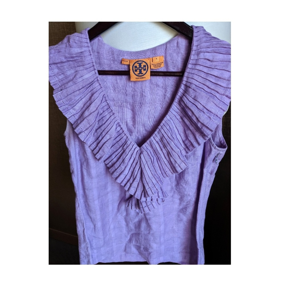 Tory Burch Linen Ruffle Top